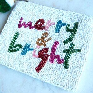 Merry & Bright seed beaded coin purse